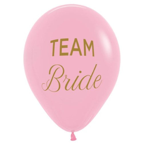 30cm pink and gold TEAM Bride latex balloons, pack of 25, perfect for weddings and bridal celebrations.