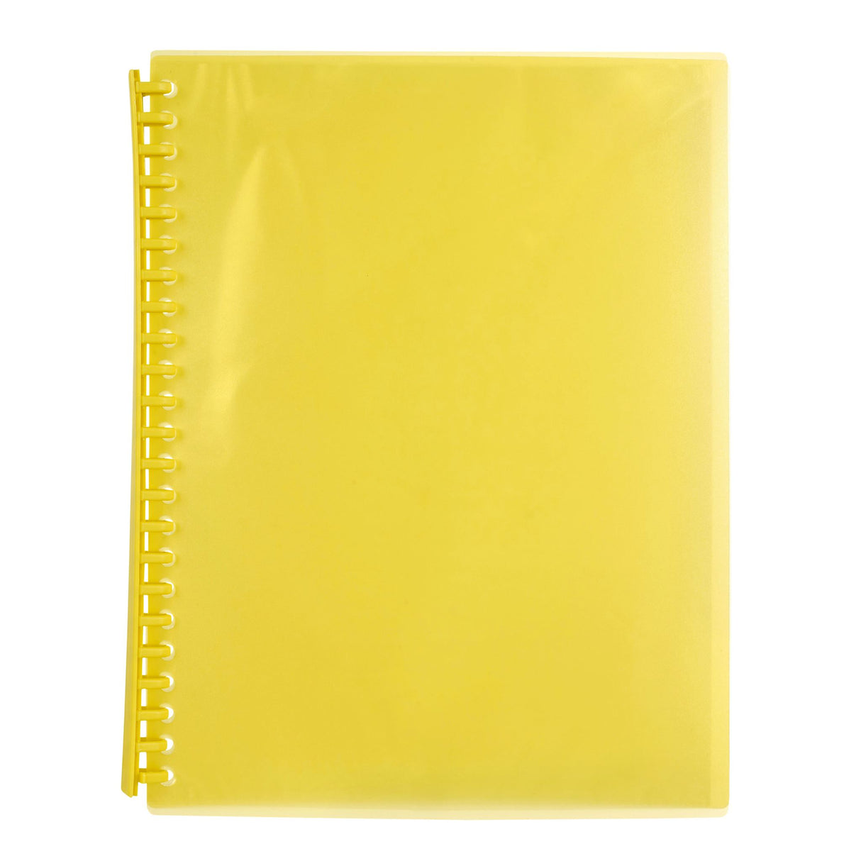 Vibrant yellow refillable display book with 20 clear pockets, perfect for organizing documents and presentations, pack of 10.