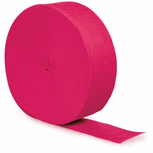 Vibrant hot magenta crepe streamer, 24.68m long, perfect for festive decorations and DIY projects.
