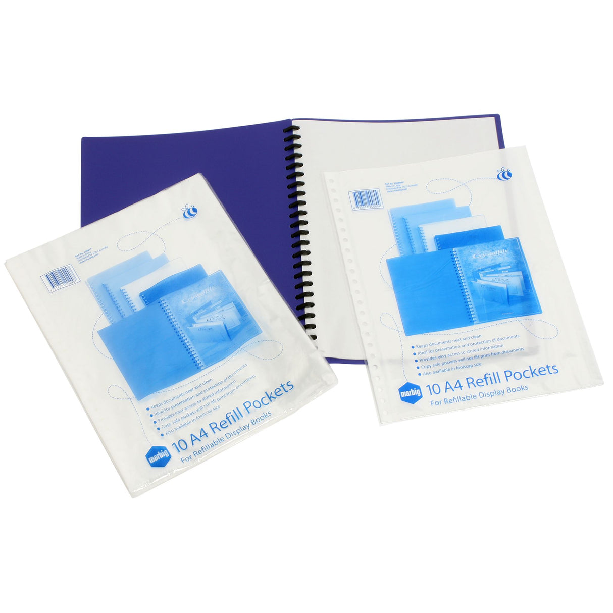 Marbig Display Book A4 refills, 10 copysafe pockets for organizing and protecting A4 documents in display books.