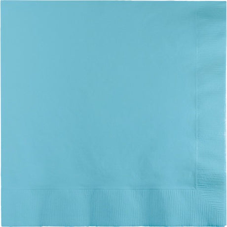 Pastel blue 2-ply beverage napkins in a pack of 50, perfect for adding elegance to any celebration or gathering.