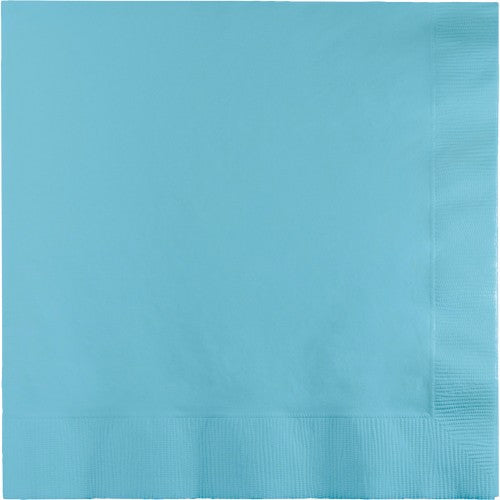 Pastel blue 2-ply beverage napkins in a pack of 50, perfect for adding elegance to any celebration or gathering.