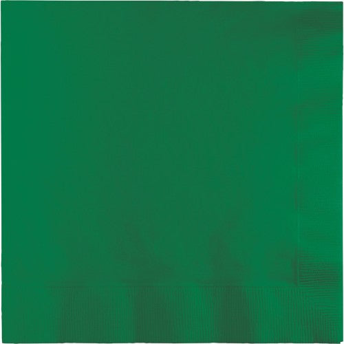 Pack of 50 emerald green 2-ply beverage napkins, perfect for parties and sophisticated table settings.