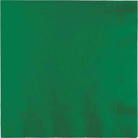 Pack of 50 emerald green 2-ply beverage napkins, perfect for parties and sophisticated table settings.