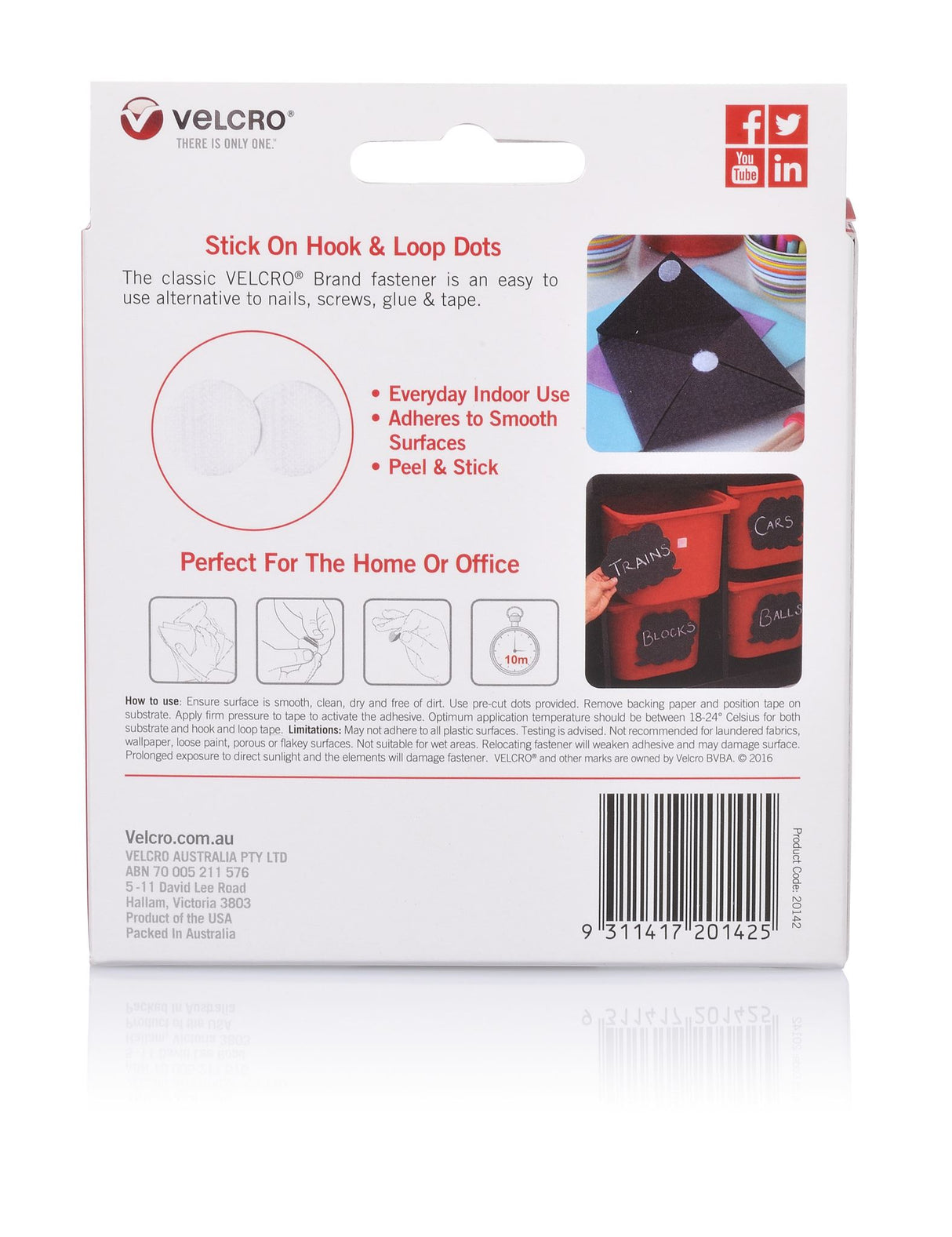 VELCRO® Brand Hook Fasteners in white, 22mm dots for versatile and strong self-adhesive fastening solutions.