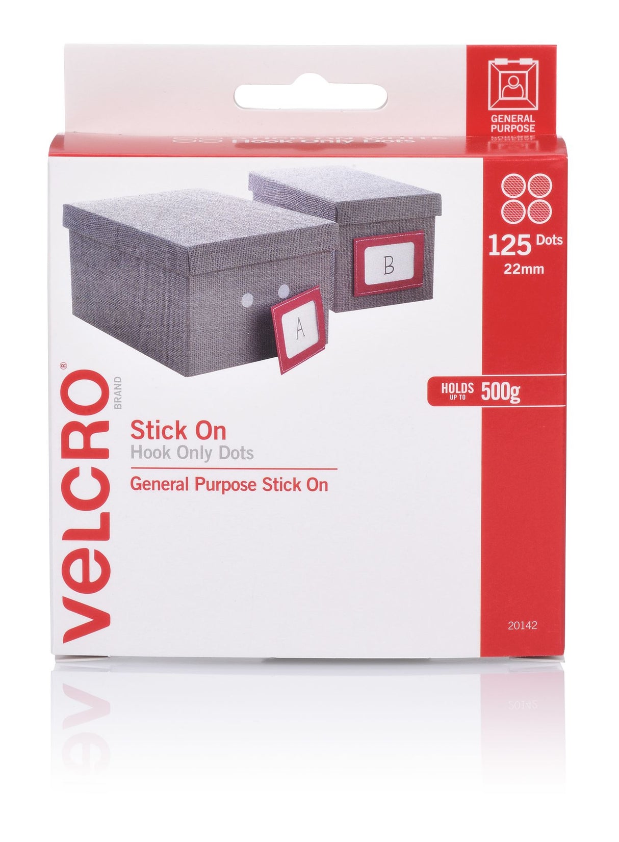VELCRO® Brand 22mm Hook Fasteners, 125 white dots for easy, strong fastening on various surfaces and projects.