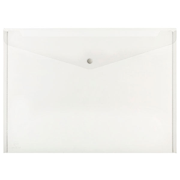 Marbig A3 clear wallet with button closure, ideal for secure document storage and protection against moisture.