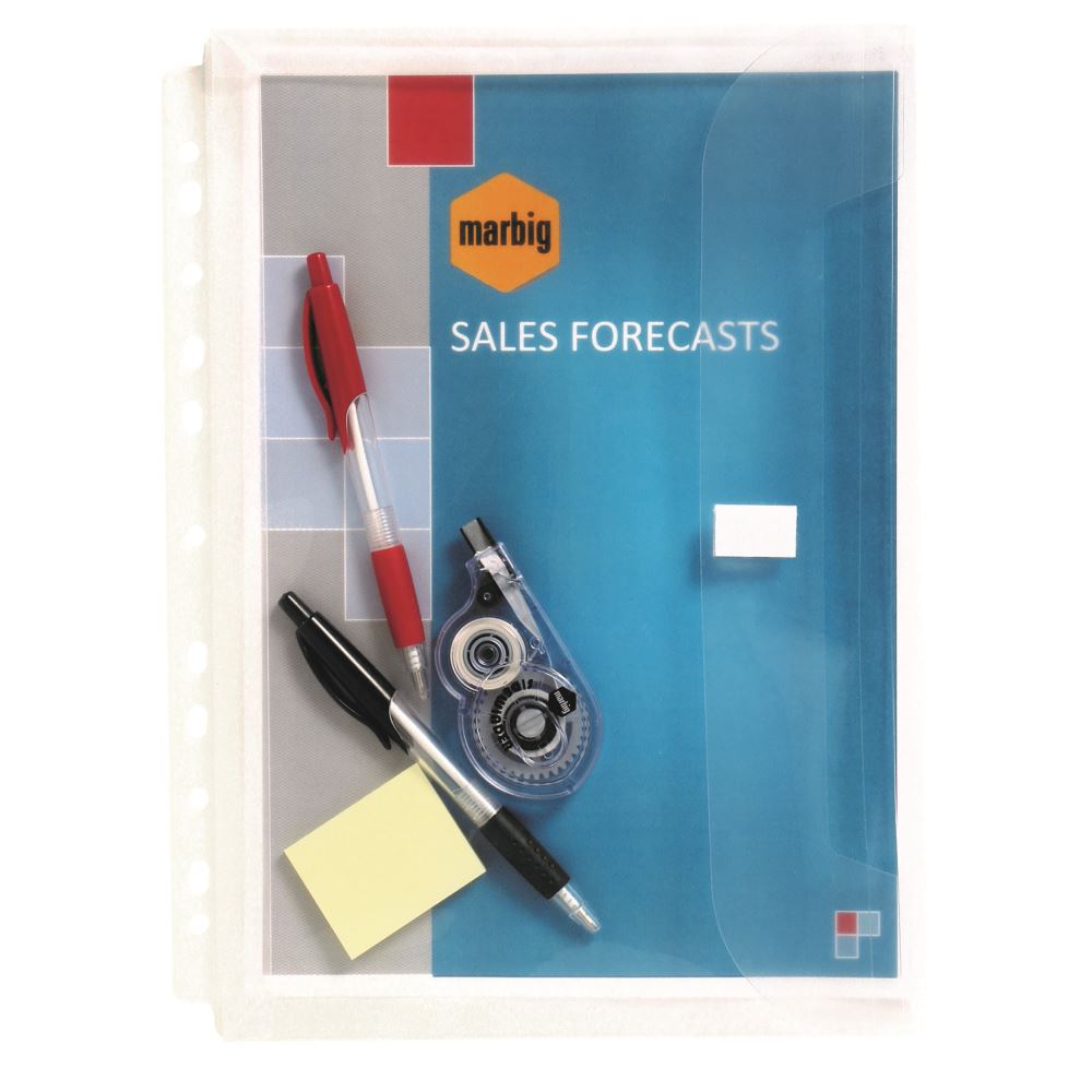 Marbig A4 Expanding Wallet with 30mm gusset, holds 200 sheets, made from durable, clear polypropylene.