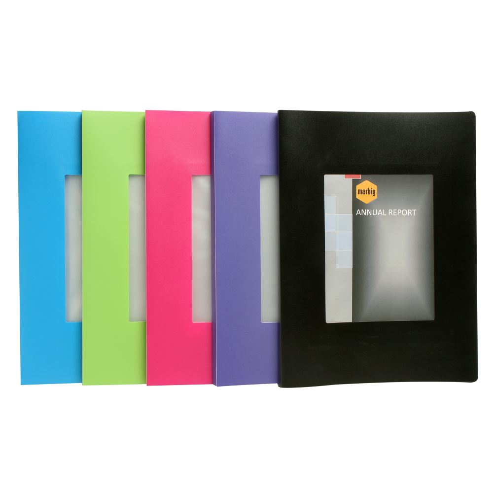 Marbig A3 Display Book in black with 20 clear pockets and an insertable A4 cover for personalized presentations.