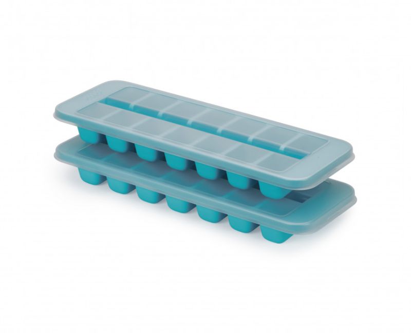 Joseph Joseph Flow Easy-fill Ice-cube Tray 2pk with linked cavities for easy filling and stackable lid for perfect ice cubes.