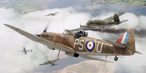 Airfix Boulton Paul Defiant MK1 model kit featuring 70 pieces, paints, brushes, and poly cement for aspiring model builders.