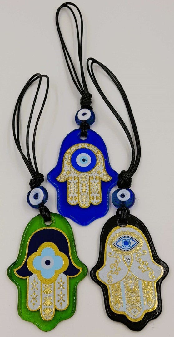 Wall Hanging - Turkish Glass Hamsa with Evil Eye (Set of 3 Assorted)