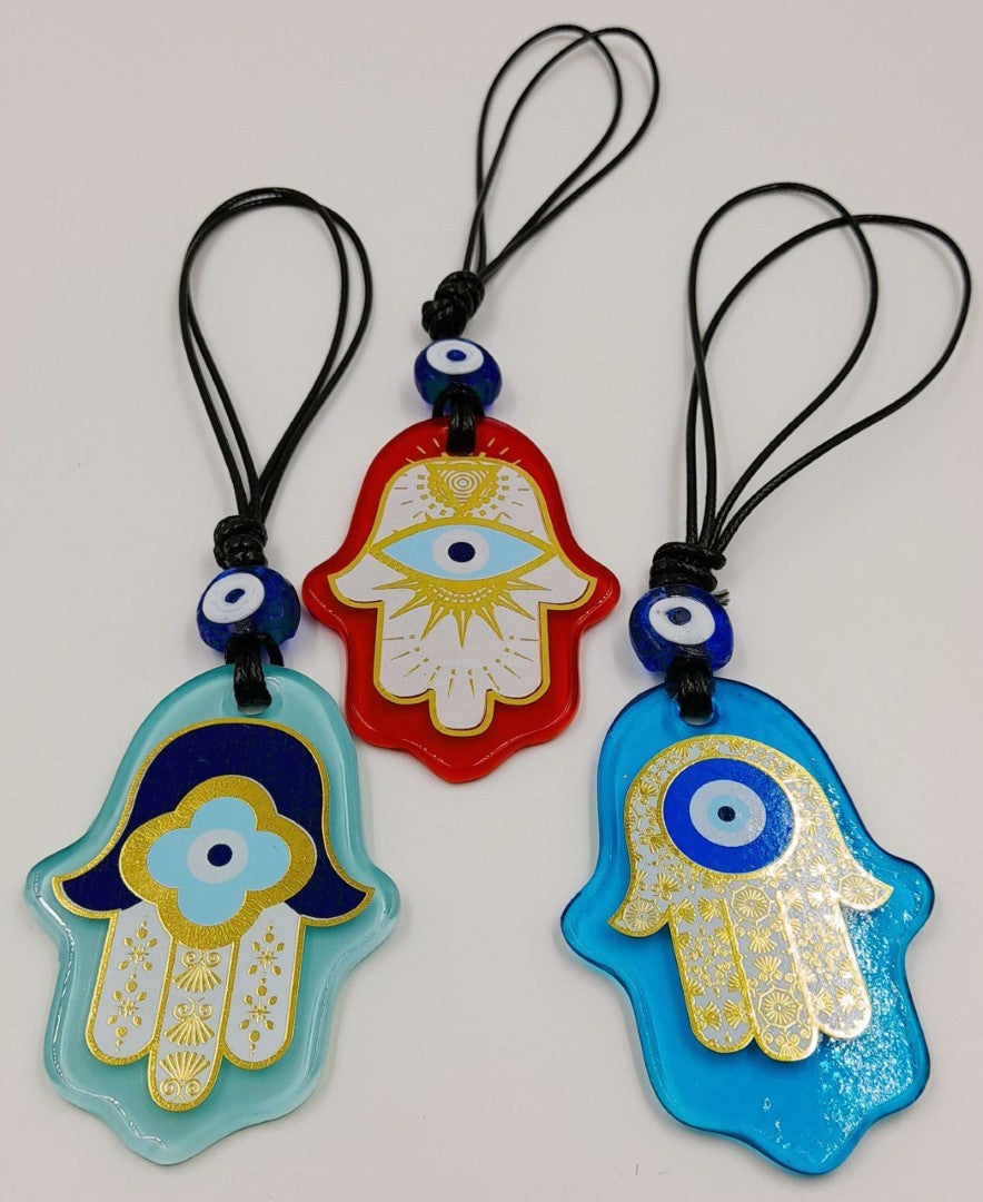 Wall Hanging - Turkish Glass Hamsa with Evil Eye (Set of 3 Assorted)