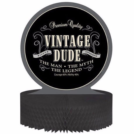 Vintage Dude Centrepiece Honeycomb adds retro elegance and charm to events with its intricate design and inviting atmosphere.