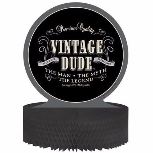 Vintage Dude Centrepiece Honeycomb adds retro elegance and charm to events with its intricate design and inviting atmosphere.
