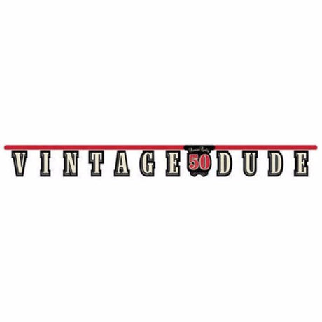 Vintage Dude 50th Birthday Banner with a nostalgic design, perfect for retro-themed birthday celebrations.