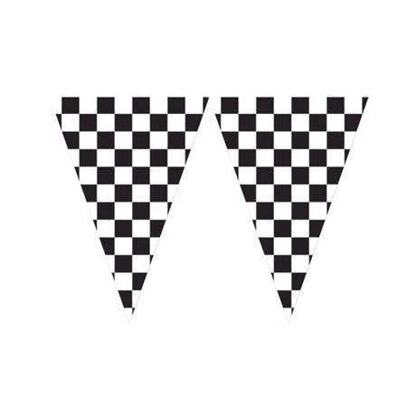 Race Black & White checkered banner, 50cm x 6m, perfect for racing events and celebrations, durable for indoor and outdoor use.