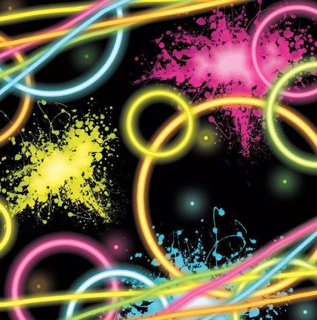 Glow Party Beverage Napkins pack of 16, vibrant glow-in-the-dark design, ideal for festive occasions and parties.