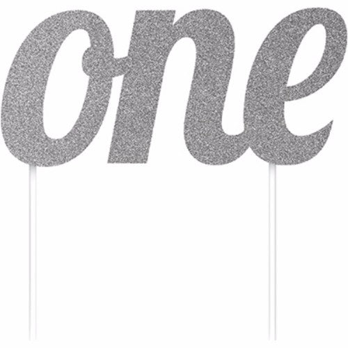 Elegant silver glitter cake topper measuring 14.6cm x 15cm, perfect for birthdays, weddings, and special events.