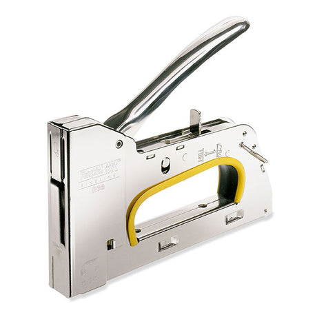 Rapid Tacker R33E 0173035 staple gun with ergonomic handle, adjustable trigger, and steel casing for heavy-duty projects.