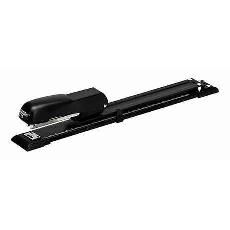 Rapid Stapler E15/12 Long-Arm with 32cm reach, perfect for stapling brochures and up to 20 sheets with pinning mode.