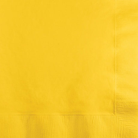 Vibrant school bus yellow luncheon napkins, 33cm x 33cm, pack of 50, perfect for parties and easy clean-up.