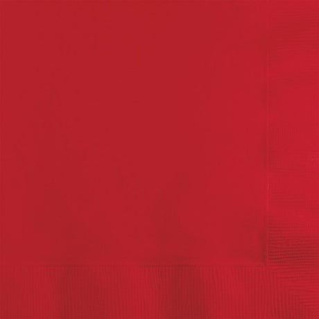 Pack of 50 Classic Red Beverage Napkins, 25cm x 25cm, durable 2-ply, perfect for parties and festive occasions.