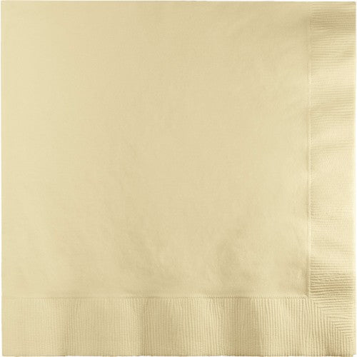 Ivory Beverage Napkins, 2-ply, 25cm x 25cm, pack of 50, perfect for elegant events and effortless cleanup.