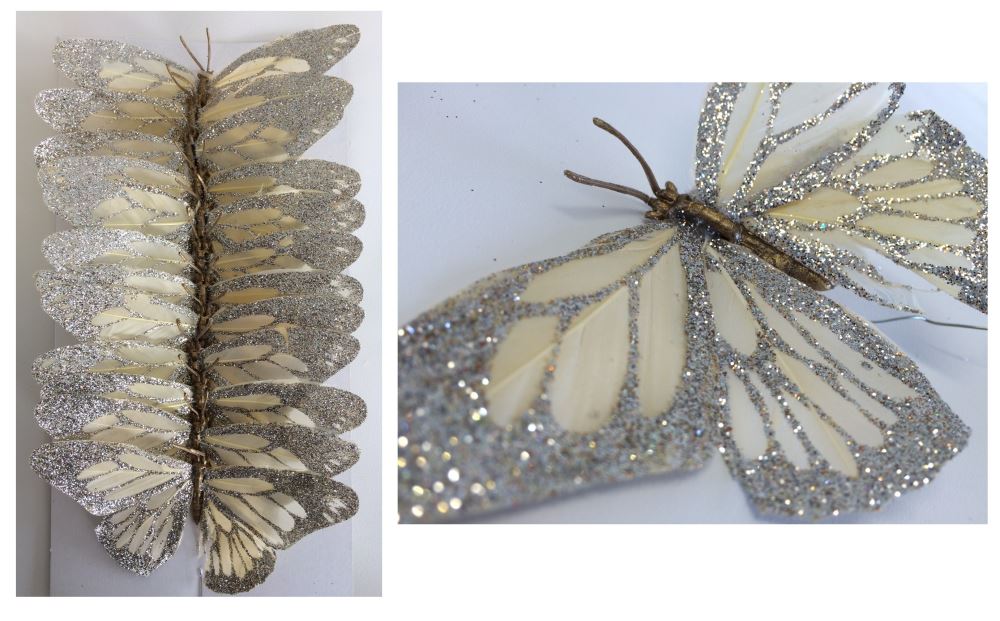 Artificial Butterflies With Glitter - Set Of 12 (Type 3)