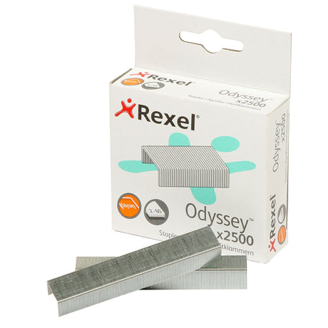 Rexel Odyssey 2500 box staples offering heavy-duty, steel construction for precise stapling up to 60 sheets.