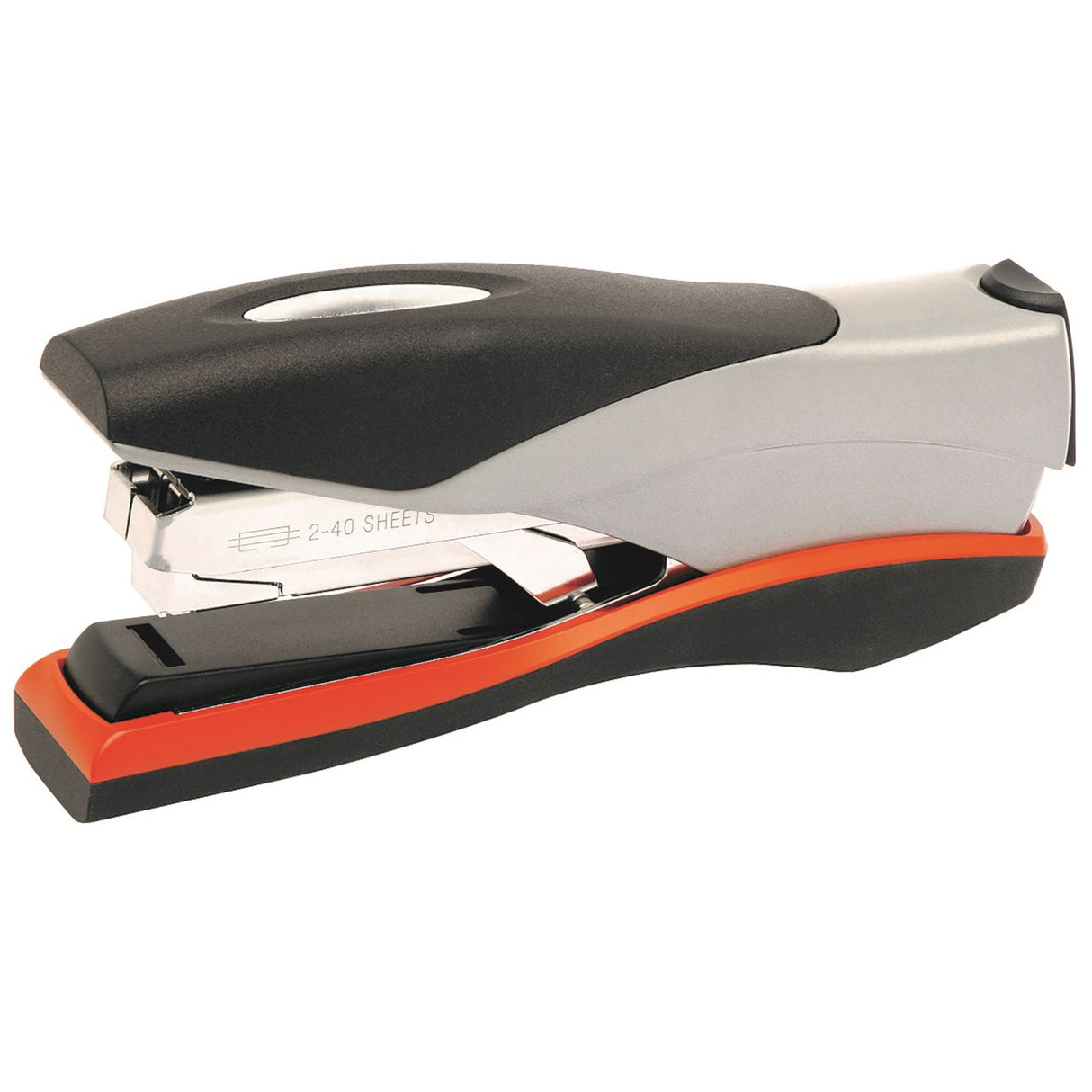 Rexel Optima40 FS stapler in silver, staples up to 40 sheets with jam-free performance and flat clinch technology.