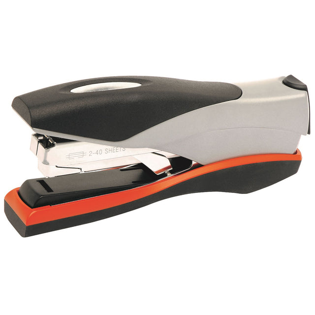 Rexel Optima40 FS stapler in silver, staples up to 40 sheets with jam-free performance and flat clinch technology.