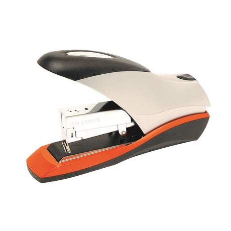 Rexel Optima70 stapler in silver, offering low-force stapling of up to 70 sheets with a jam-free design and flat clinch mechanism.