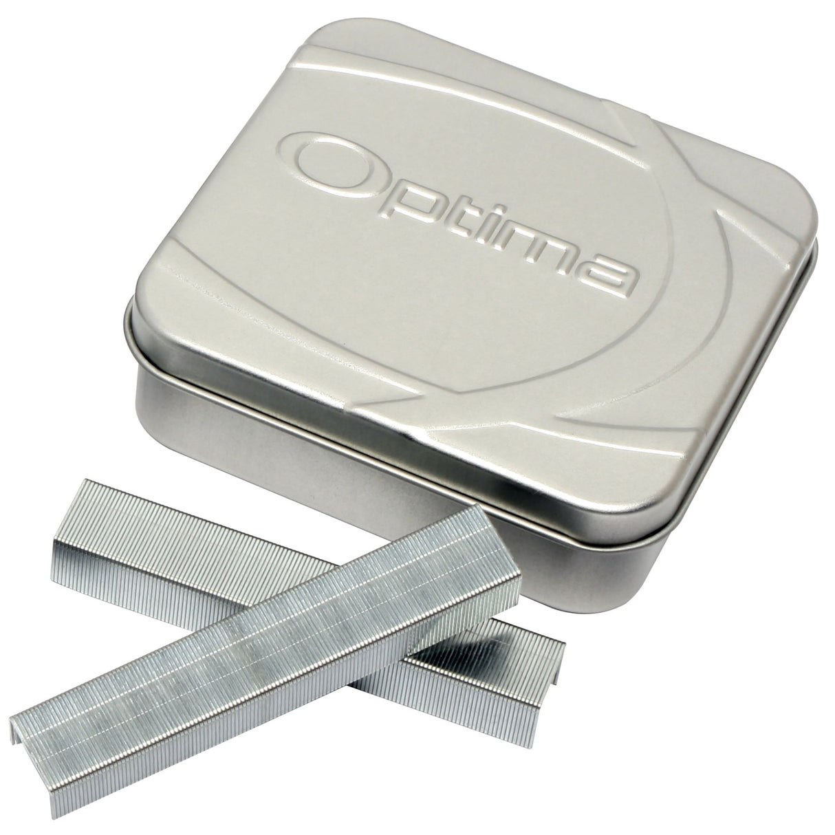 Rexel Optima HD staples in a secure tin, designed for heavy-duty stapling up to 70 sheets with a jam-free guarantee.