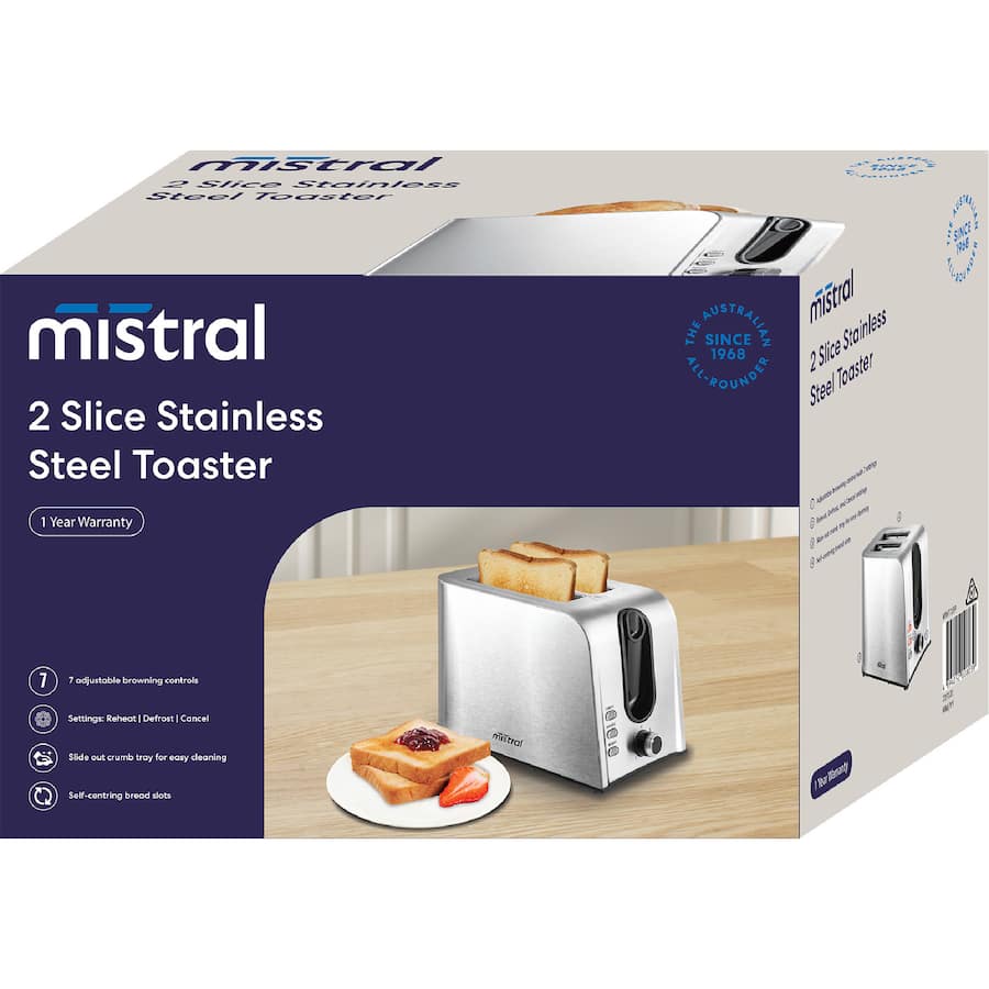 Mistral 2 Slice Toaster Stainless Steel