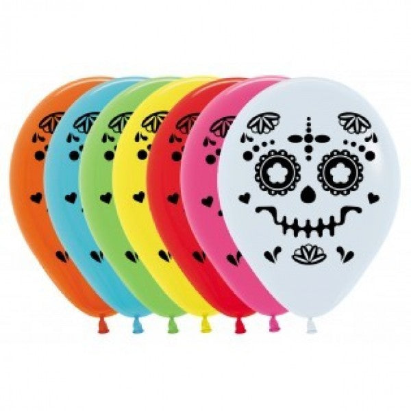 Latex Balloons - Sempertex Catrina Day Of The Dead Fashion - Assorted 12 Pack