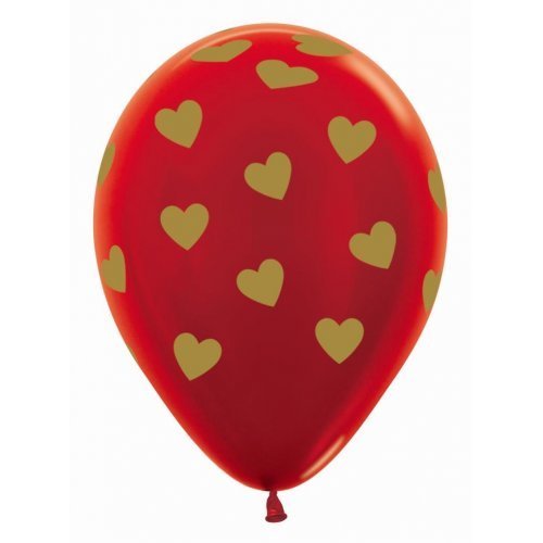 Classic Hearts On Metallic Red Latex Balloons Sempertex - 30cm - Pack of (12)