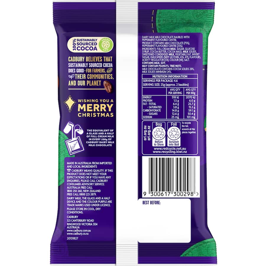 Cadbury Chocolate Baubles Peppermint 114g