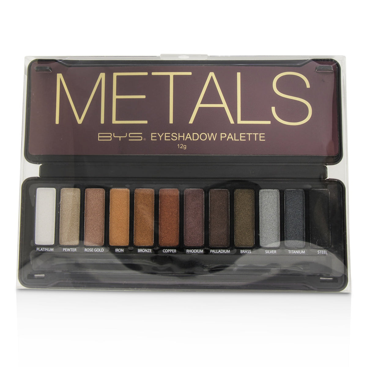 BYS - Eyeshadow Palette (12x Eyeshadow, 2x Applicator) - Metals - 12g/0.42oz