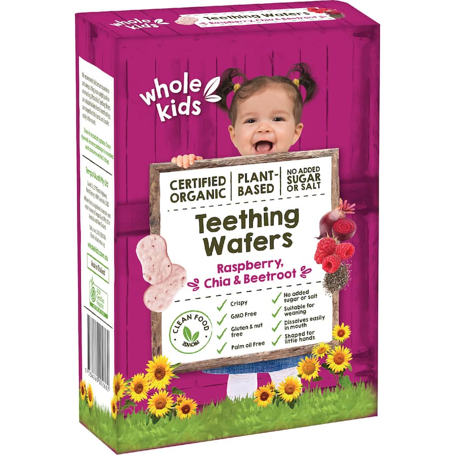 Whole Kids Organic Teething Wafers Raspberry, Beetroot & Chia 6pk 20g