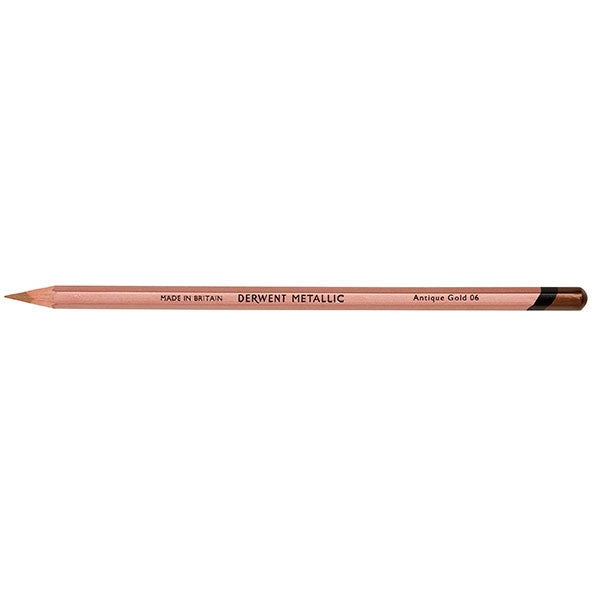 Derwent Metallic Pencil in Antique Gold, featuring creamy texture and vibrant color for stunning artistic effects.