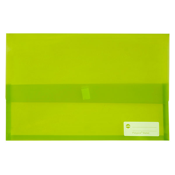 Marbig Wallet F/C Polypick in Translucent Lime, durable and stylish with 25mm gusset and write-on identification panel.