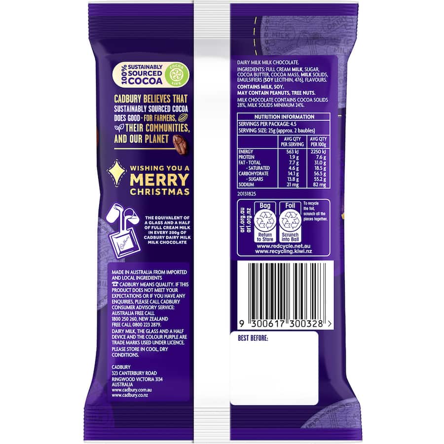 Cadbury Chocolate Baubles Dairy Milk 112g