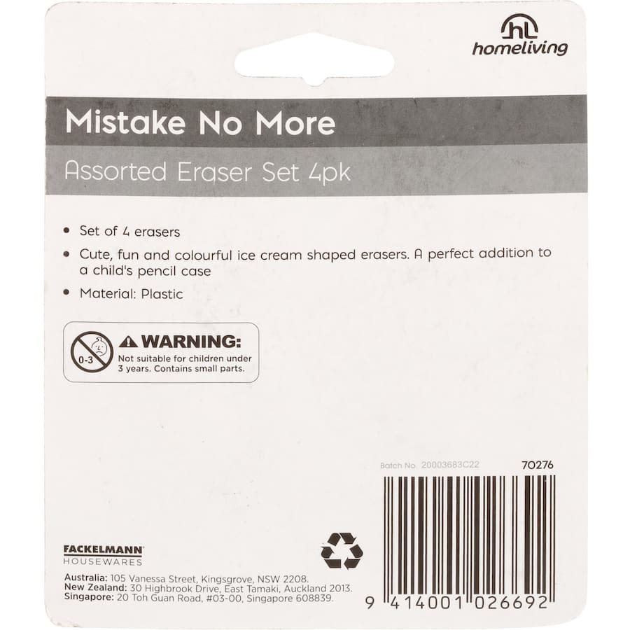 Homeliving Eraser Assorted 4pack