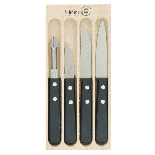 Knife Set - ANDRE VERDIER 2 Rivets Preparation Set 4 Piece (Black)