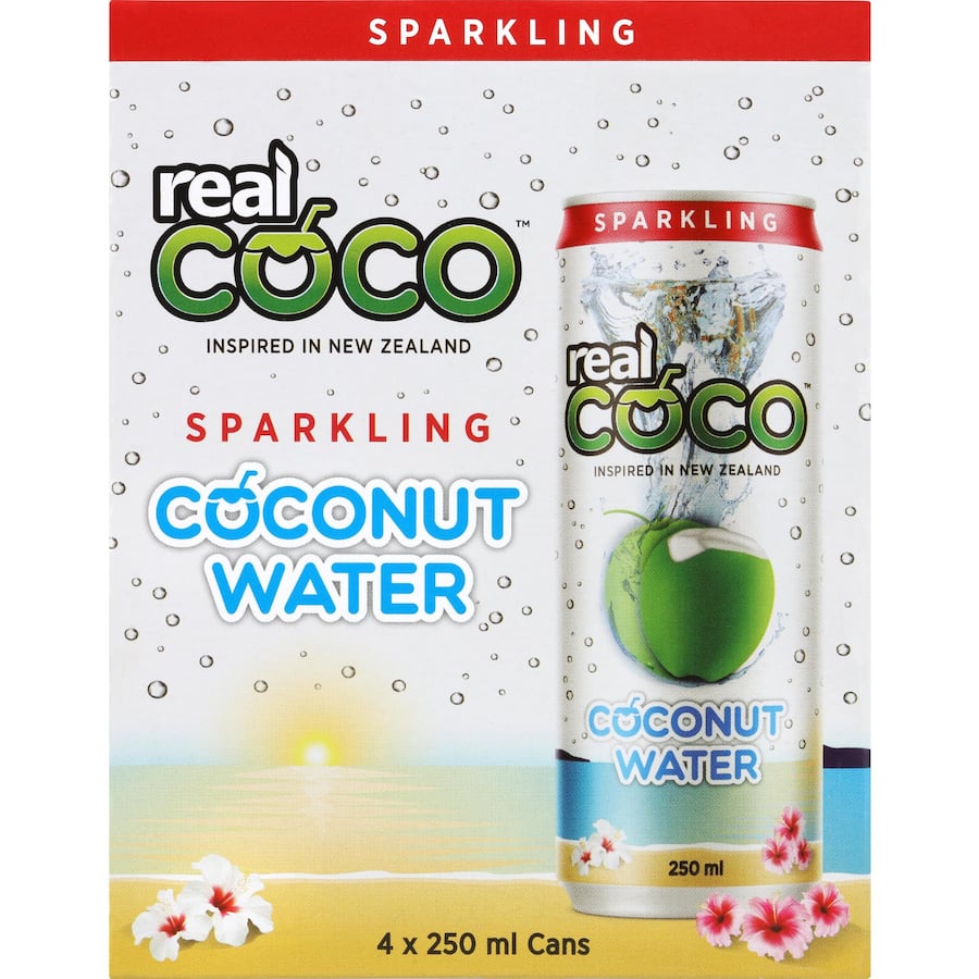 Real Coco Coconut Water Sparkling 250ml cans 4pack