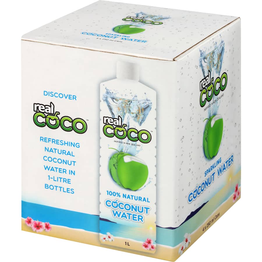Real Coco Coconut Water Sparkling 250ml cans 4pack