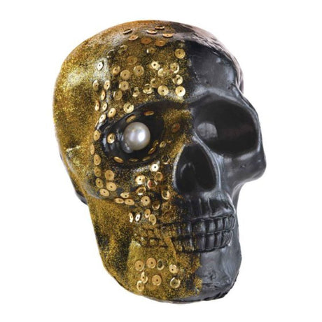 Glamorous Boneyard skull decoration, 22cm x 14cm x 16cm, blends elegance with macabre aesthetics for unique decor.