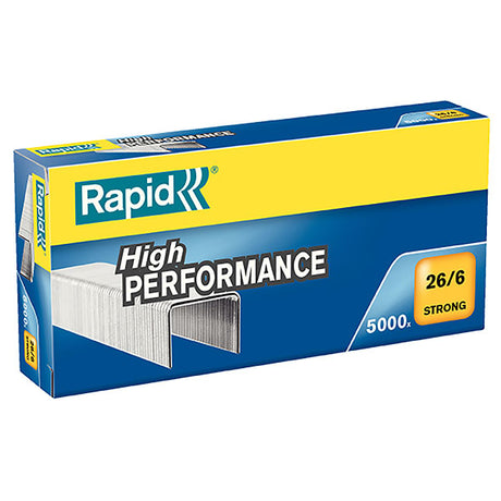 Box of 5000 rapid staples 26/6mm, made of galvanised strong wire for high performance and sharp penetration.