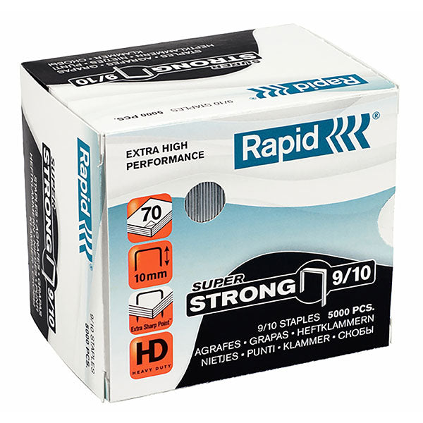 High-quality Rapid Staples 9/10mm Bx5000, designed for heavy-duty performance, each box contains 5,000 staples for secure fastening.